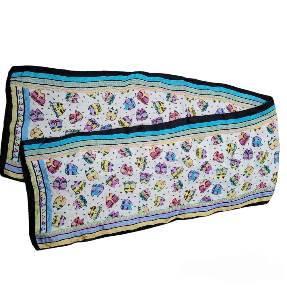 Laurel Birch style colourful silk scarf with cats - Picture 2 of 7